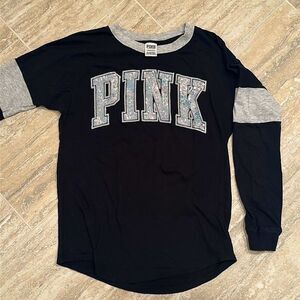 PINK long sleeve sparkle logo T-shirt - size XS